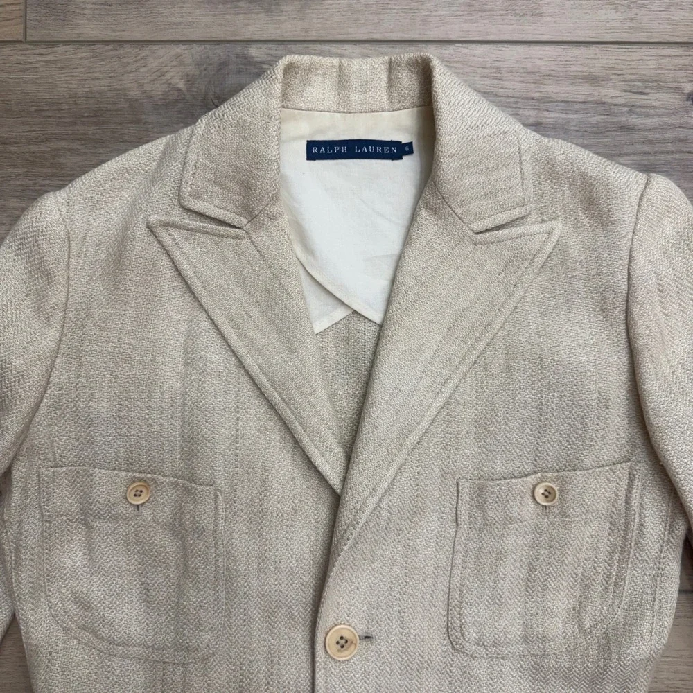 Ralph Lauren Cream Linen Herringbone Safari Blazer Jacket Capsule Italy Size 6 - Picture 2 of 15